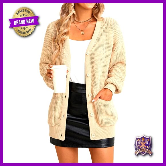 Oversized Cotton Cardigan Sweater with Pockets for Women Fall Winter